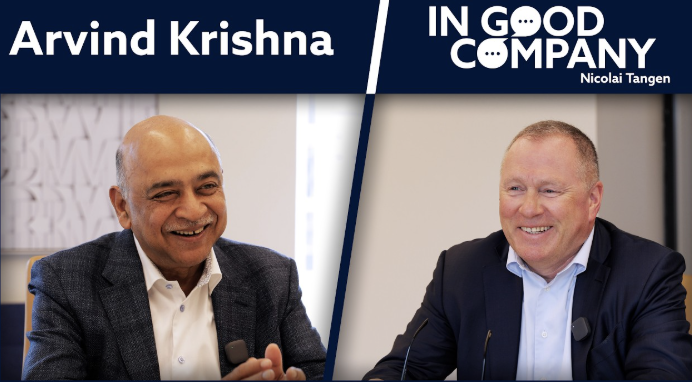 Arvind Krishna speaking at a corporate event